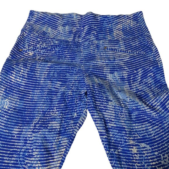 DFA New York Blue Printed Fitted Skinny Leggings Women Size XS-S Ankle Zipper - Picture 3 of 9